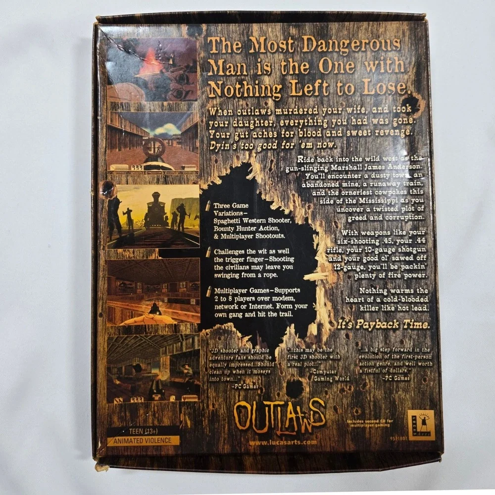 VTG Outlaws PC Big Box Game CIB LucasArts 1997 Windows 95 Western FPS Complete